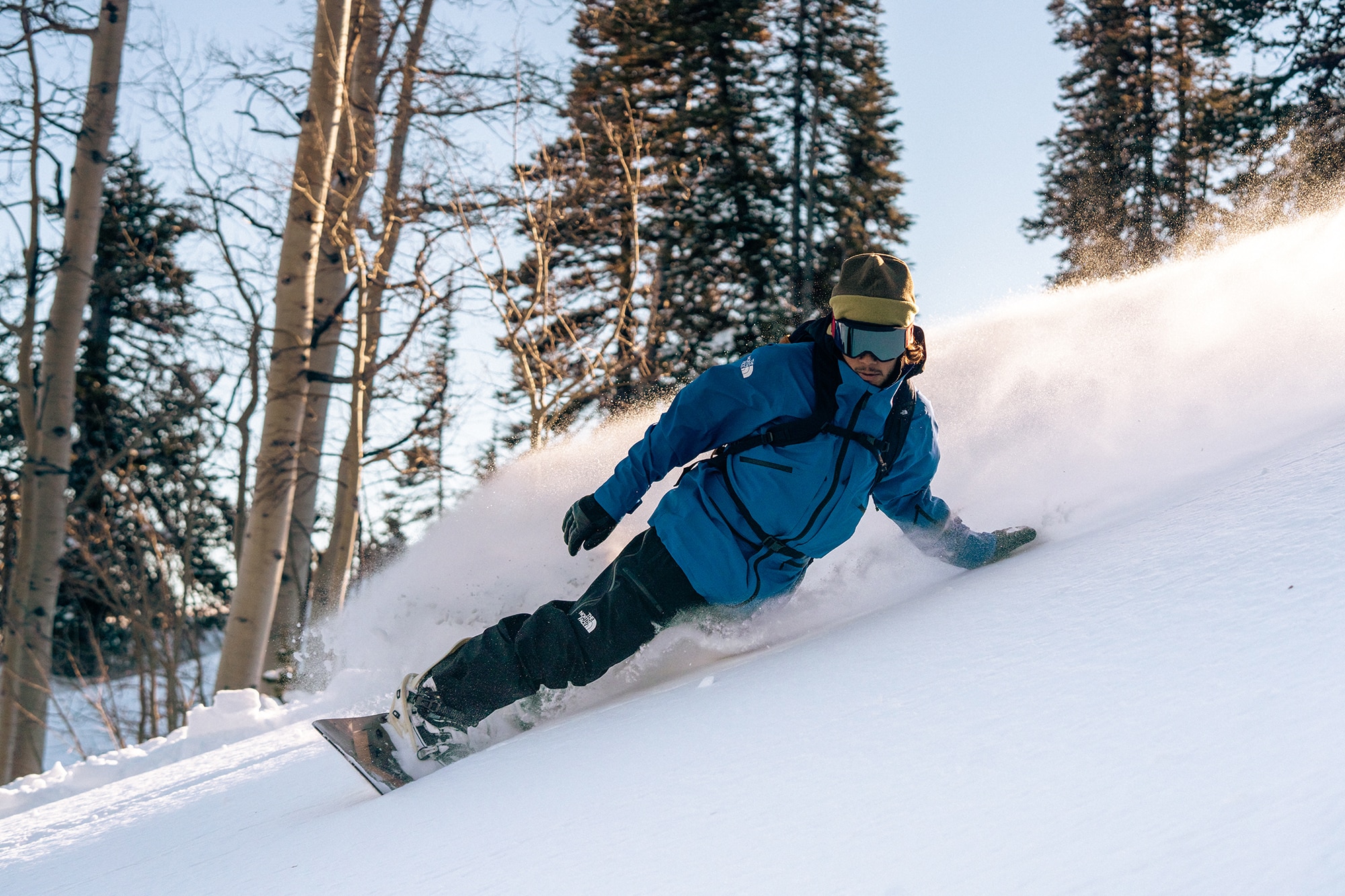 Arbor snowboard in powder